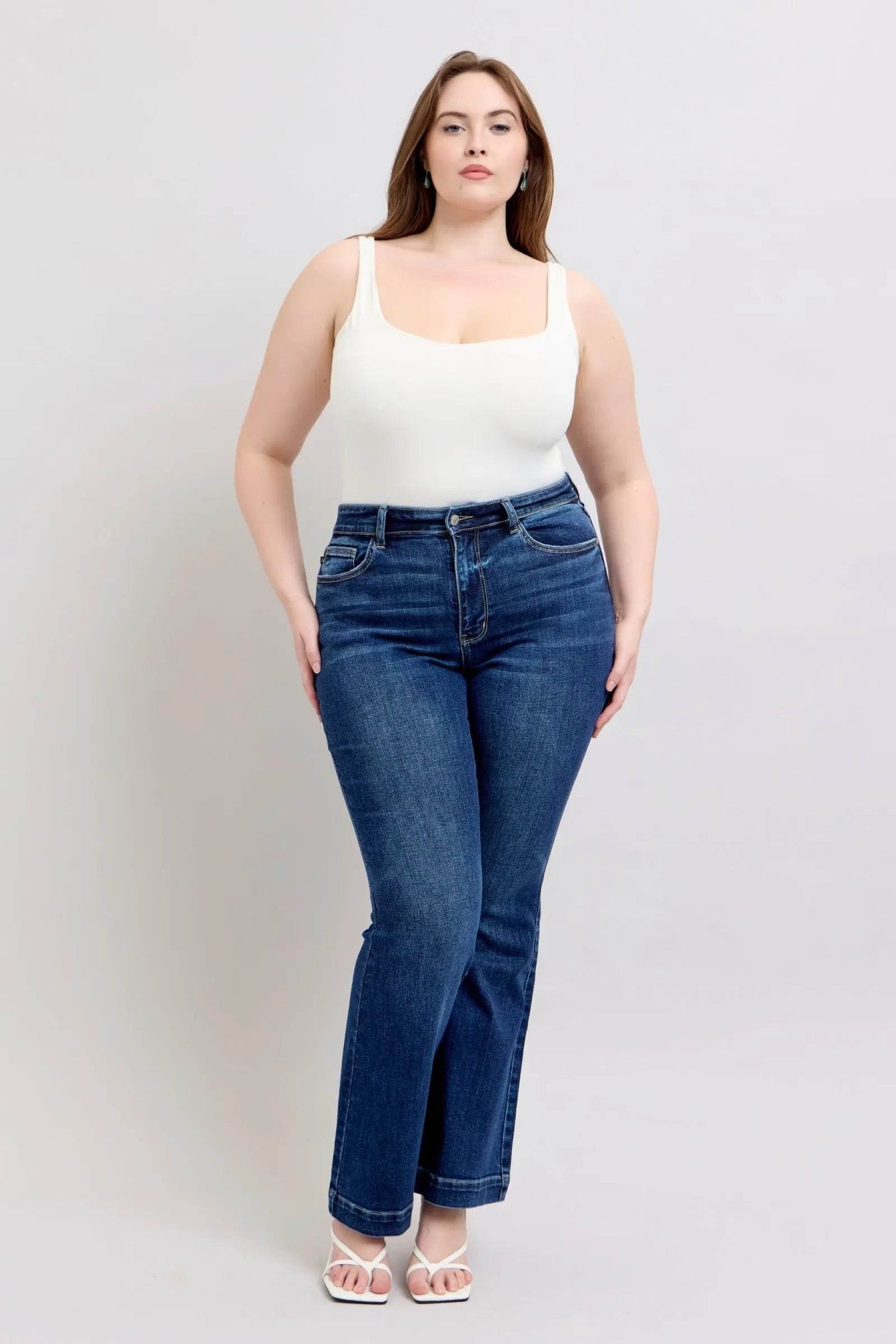 Full Size High Rise Flare Jeans with Pockets Plus Size - Velveta Studio