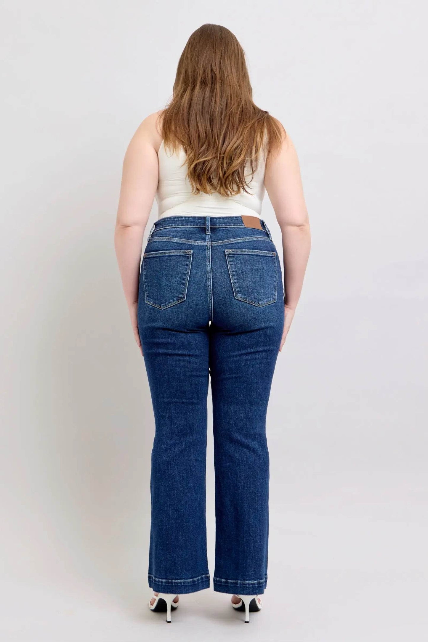 Full Size High Rise Flare Jeans with Pockets Plus Size - Velveta Studio