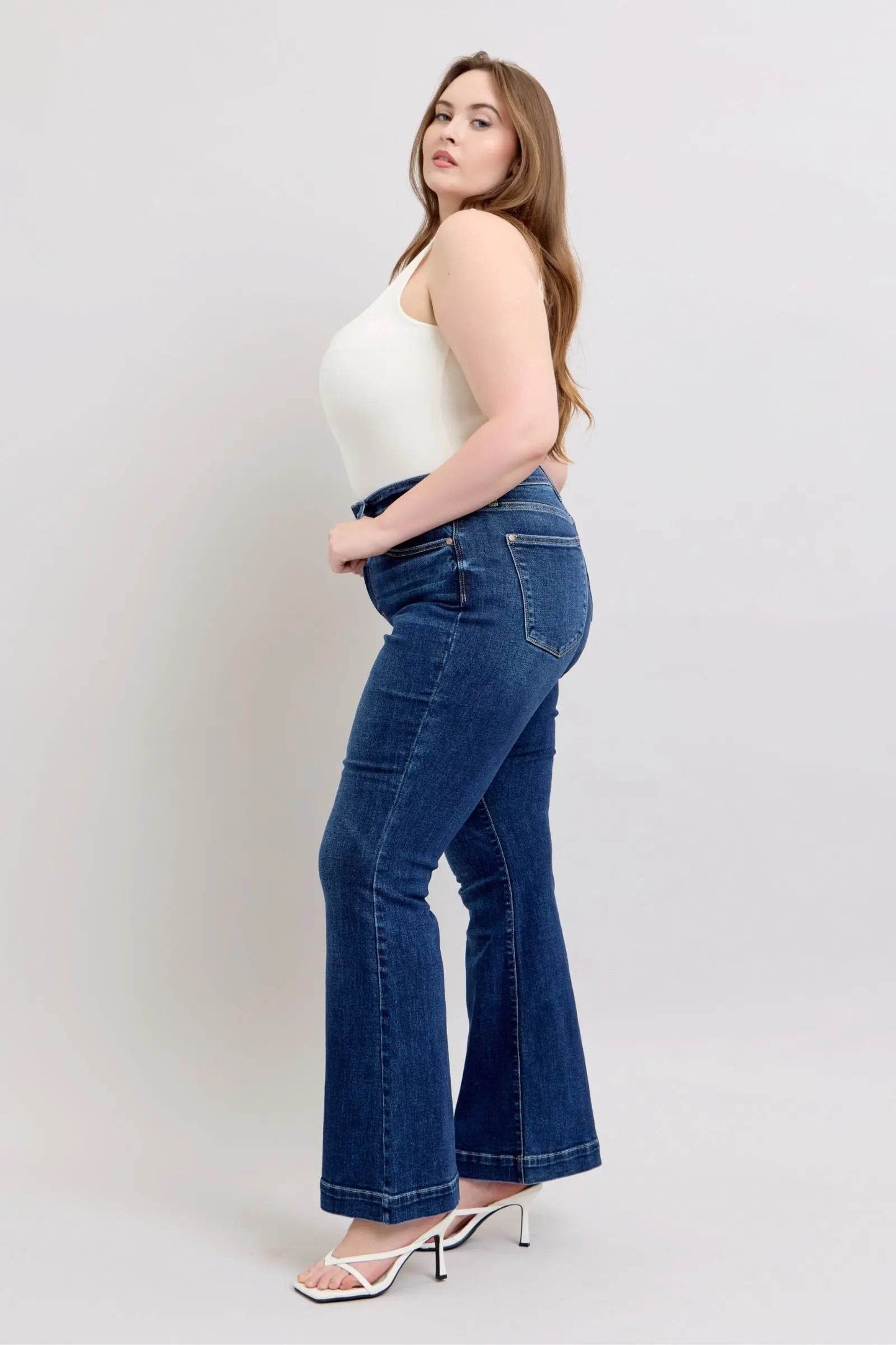 Full Size High Rise Flare Jeans with Pockets Plus Size - Velveta Studio