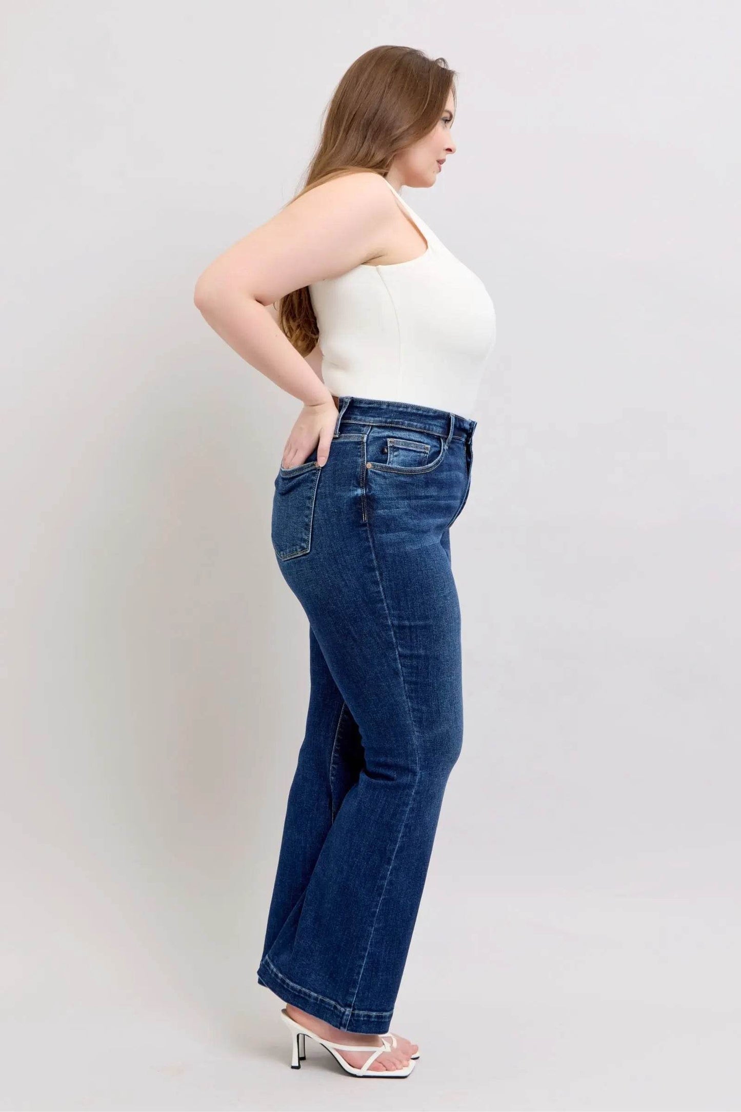 Full Size High Rise Flare Jeans with Pockets Plus Size - Velveta Studio