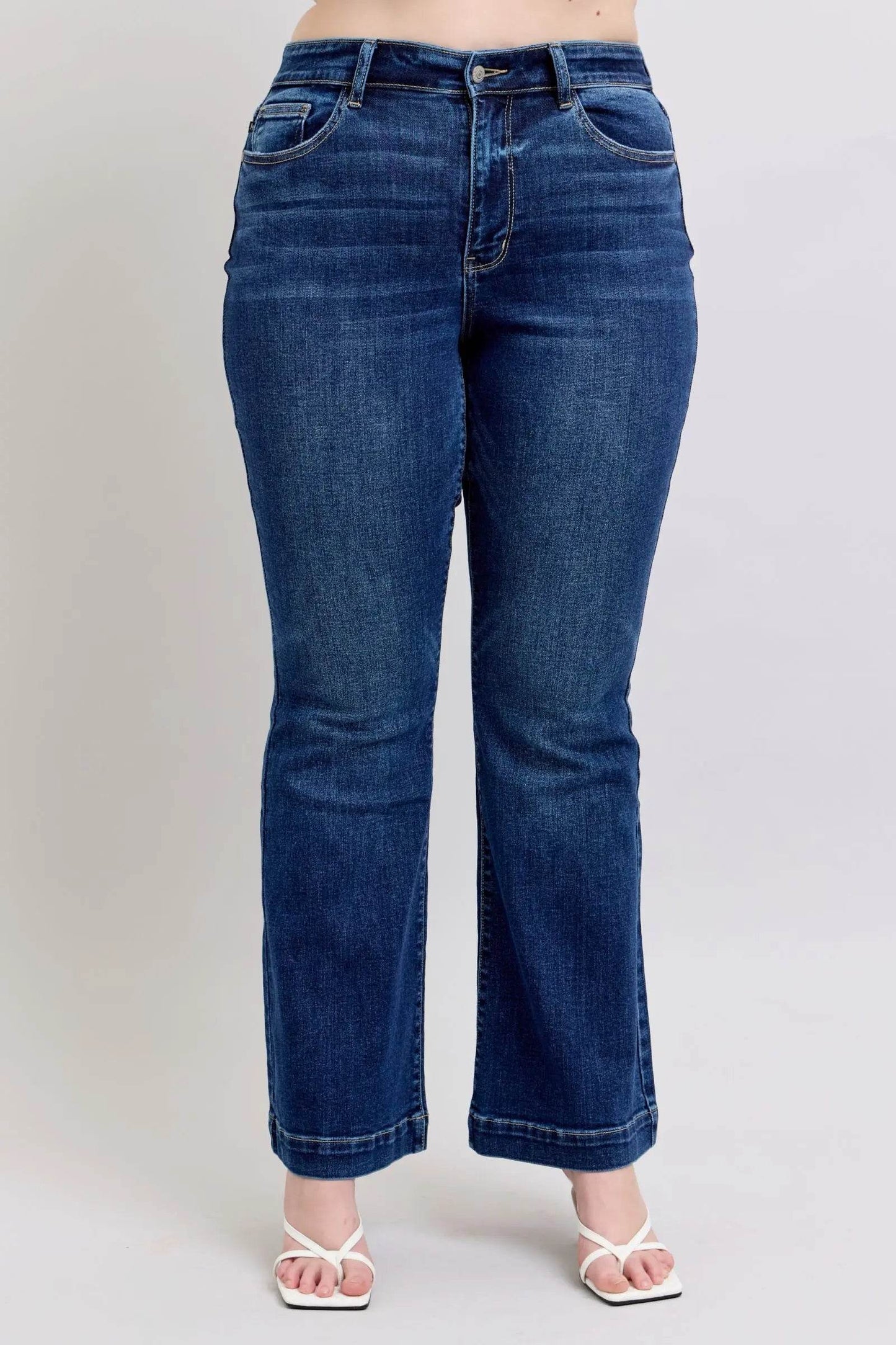 Full Size High Rise Flare Jeans with Pockets Plus Size - Velveta Studio