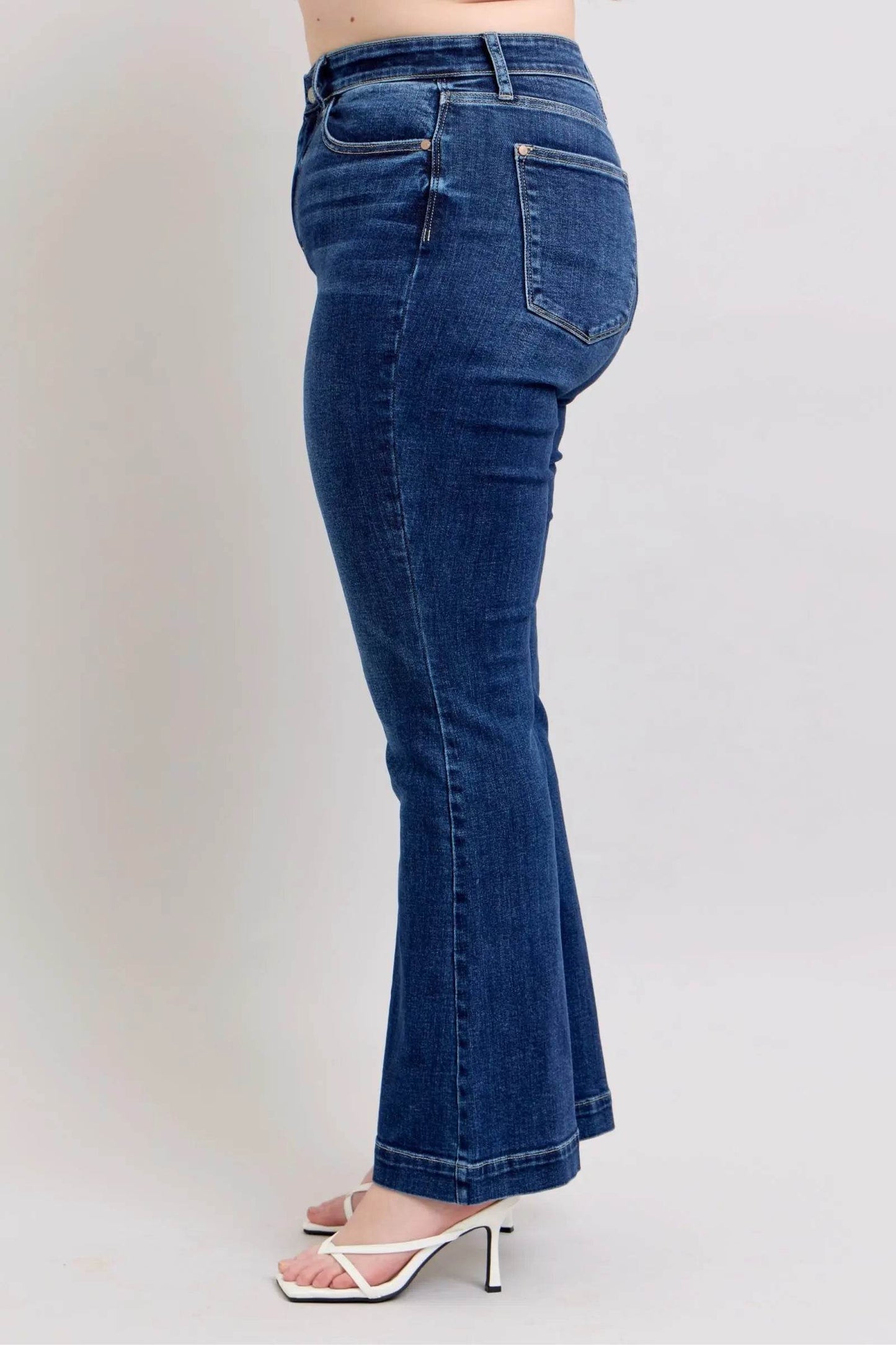 Full Size High Rise Flare Jeans with Pockets Plus Size - Velveta Studio