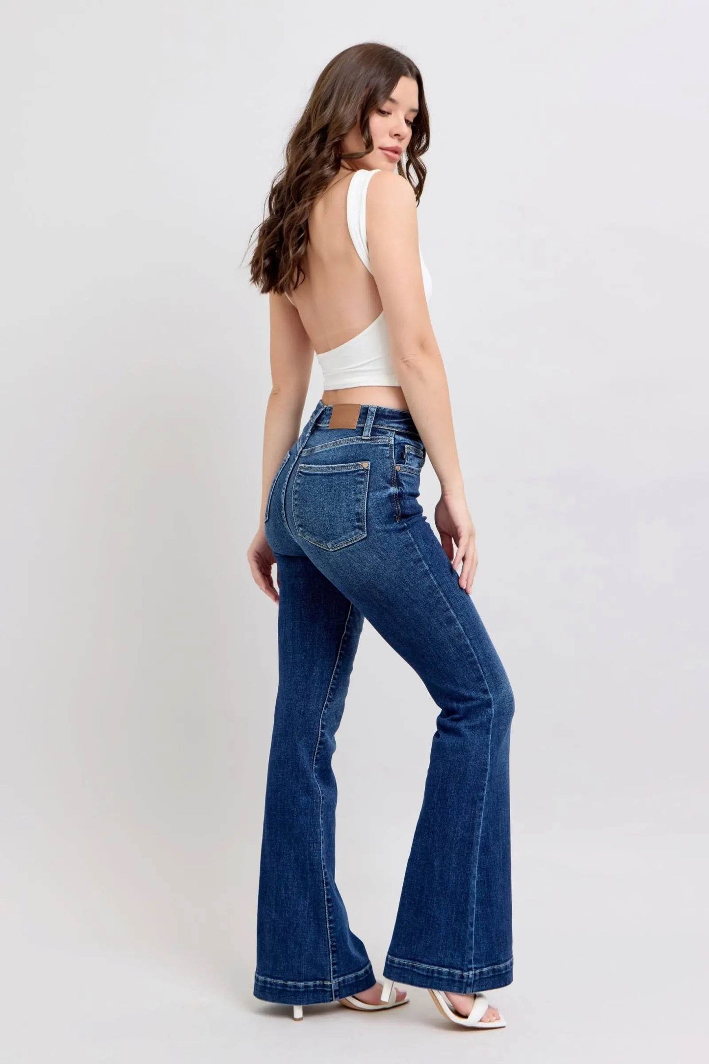 Full Size High Rise Flare Jeans with Pockets Plus Size - Velveta Studio