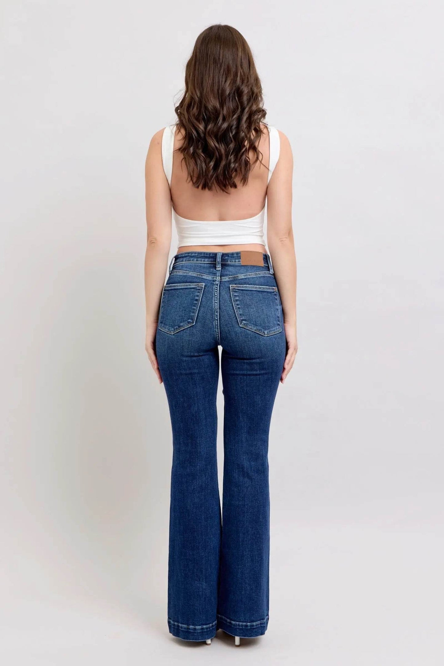 Full Size High Rise Flare Jeans with Pockets Plus Size - Velveta Studio