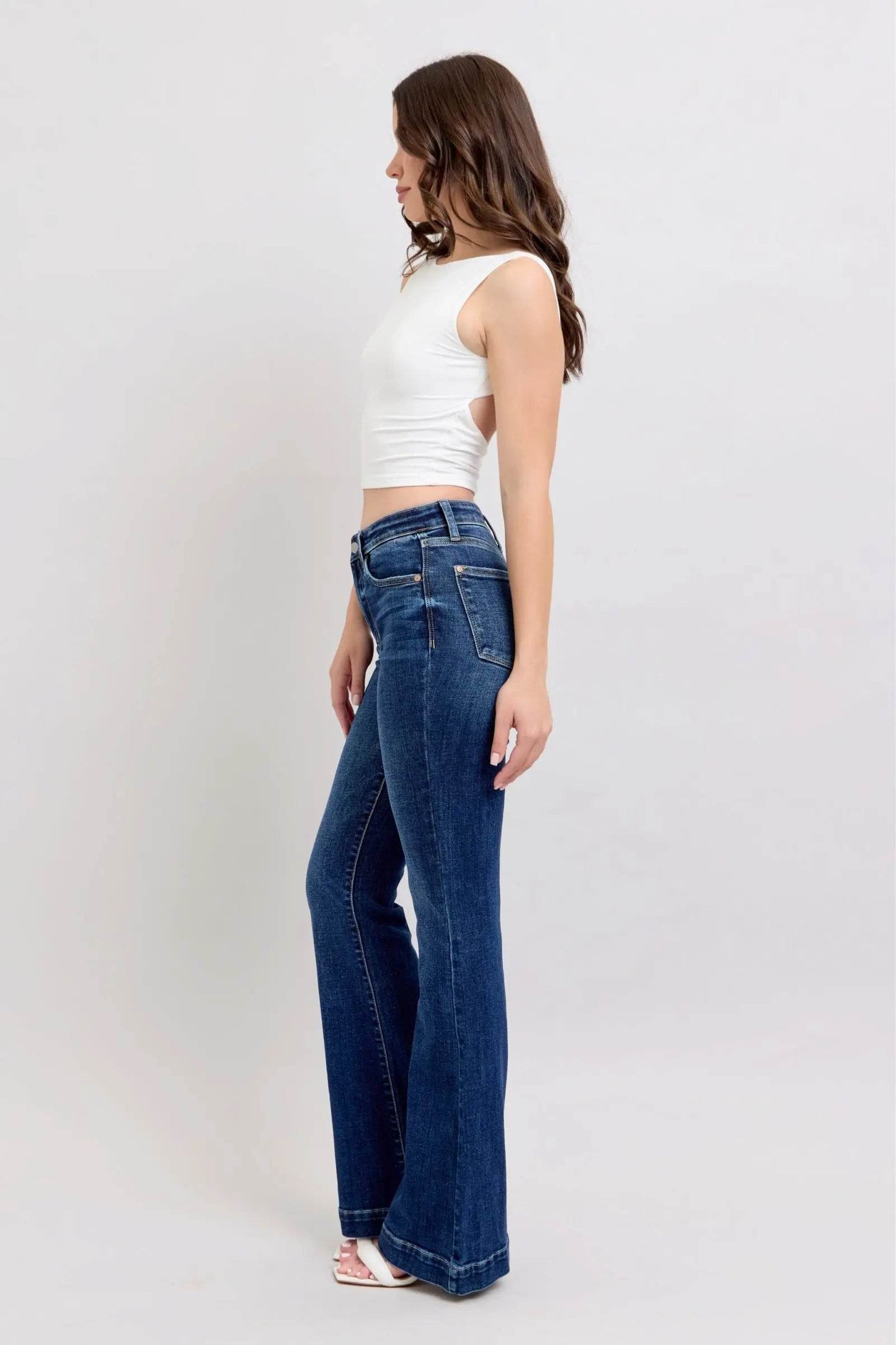 Full Size High Rise Flare Jeans with Pockets Plus Size - Velveta Studio