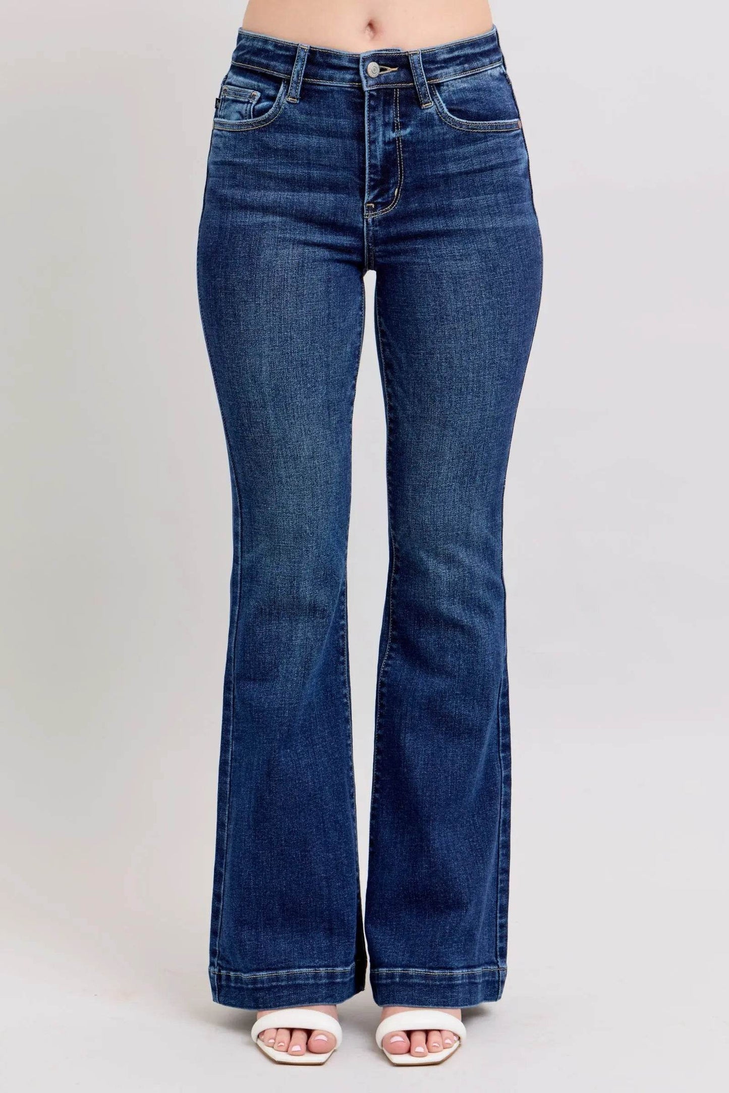 Full Size High Rise Flare Jeans with Pockets Plus Size - Velveta Studio