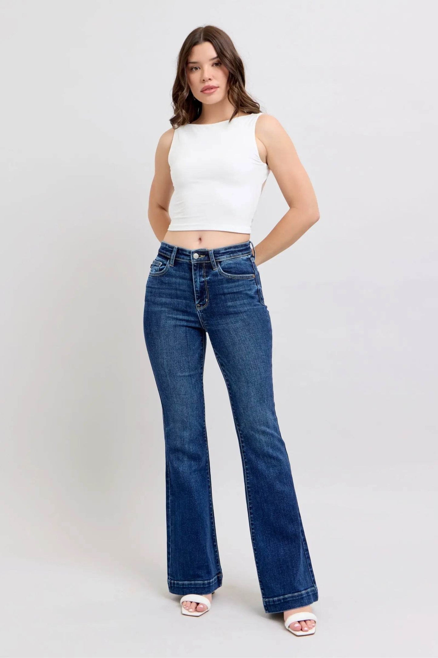 Full Size High Rise Flare Jeans with Pockets Plus Size - Velveta Studio