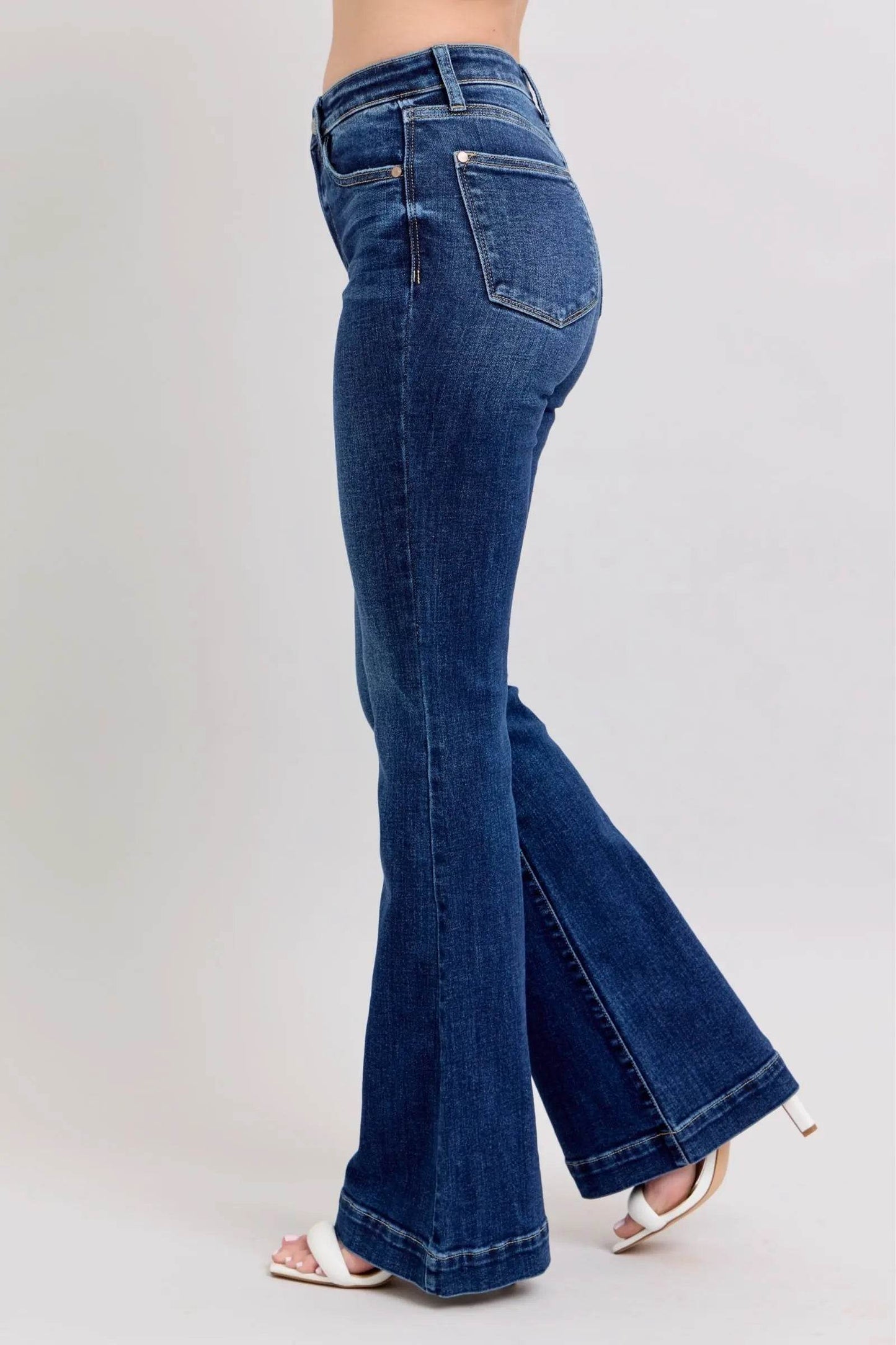 Full Size High Rise Flare Jeans with Pockets Plus Size - Velveta Studio