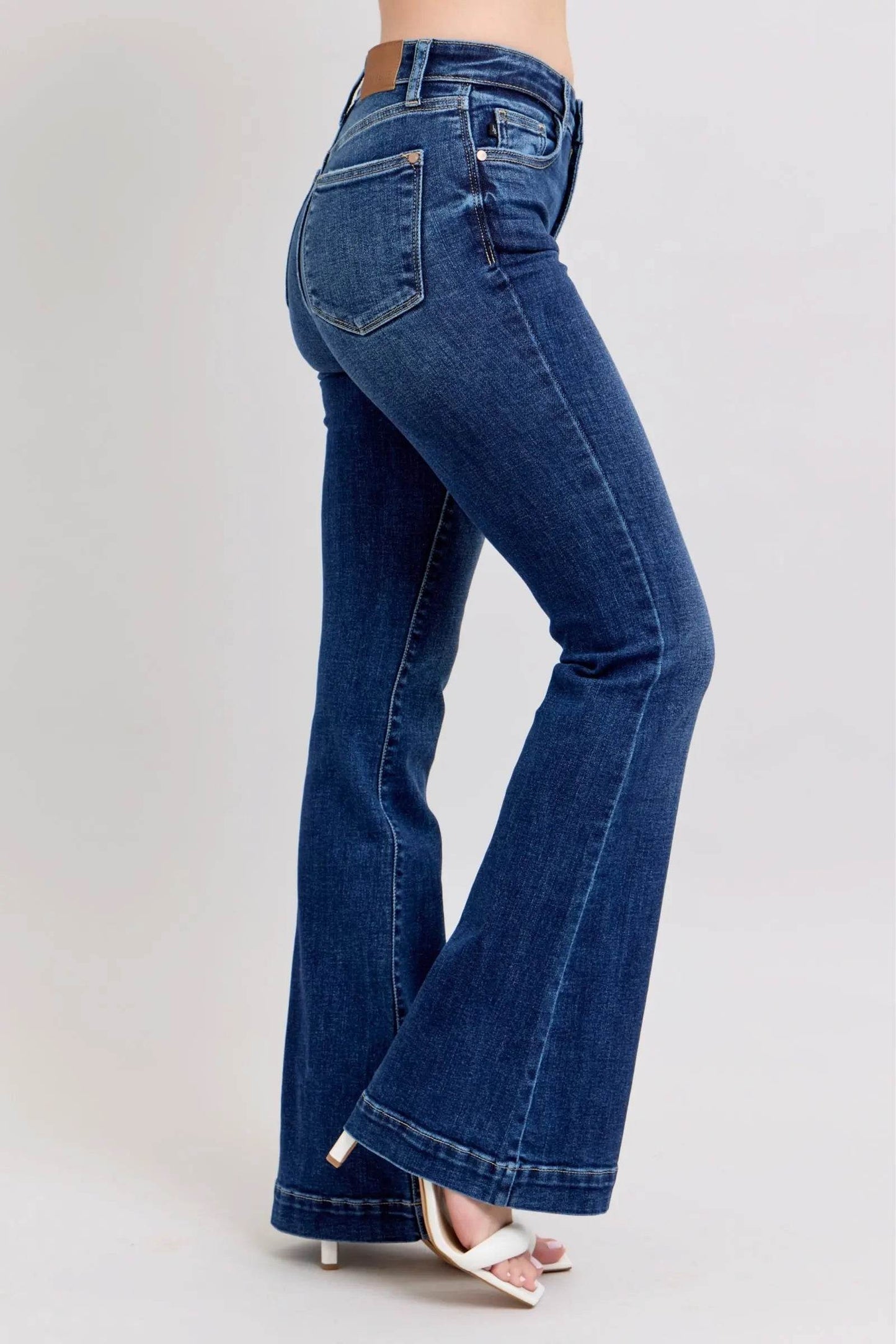 Full Size High Rise Flare Jeans with Pockets Plus Size - Velveta Studio