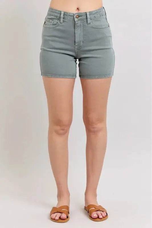 Full Size Hw Garment Dyed & Back Pkt Embroidery Shorts Plus Size - Velveta Studio