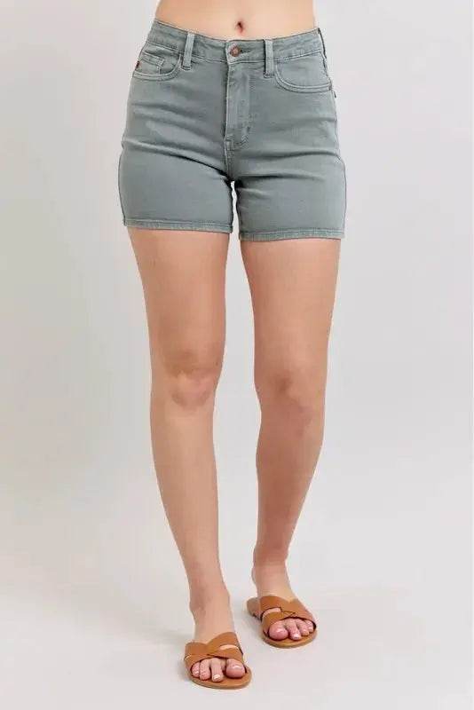 Full Size Hw Garment Dyed & Back Pkt Embroidery Shorts Plus Size - Velveta Studio