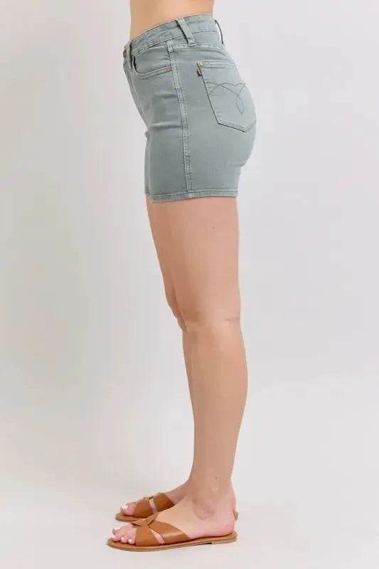 Full Size Hw Garment Dyed & Back Pkt Embroidery Shorts Plus Size - Velveta Studio