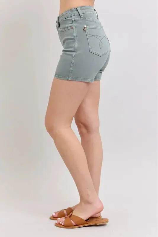 Full Size Hw Garment Dyed & Back Pkt Embroidery Shorts Plus Size - Velveta Studio
