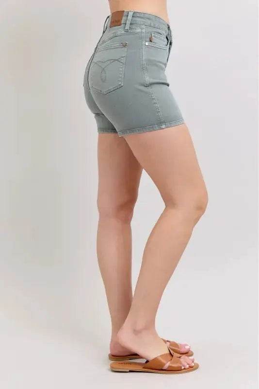 Full Size Hw Garment Dyed & Back Pkt Embroidery Shorts Plus Size - Velveta Studio