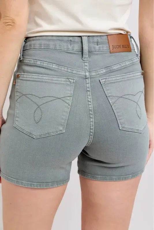 Full Size Hw Garment Dyed & Back Pkt Embroidery Shorts Plus Size - Velveta Studio