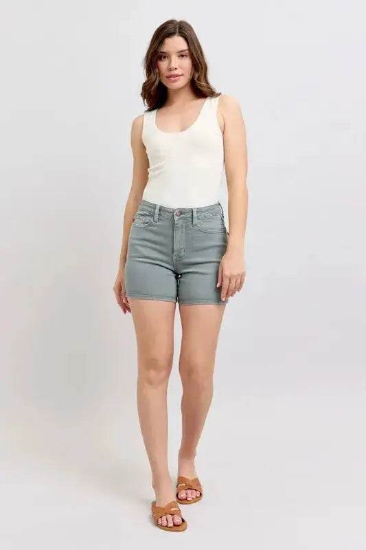 Full Size Hw Garment Dyed & Back Pkt Embroidery Shorts Plus Size - Velveta Studio