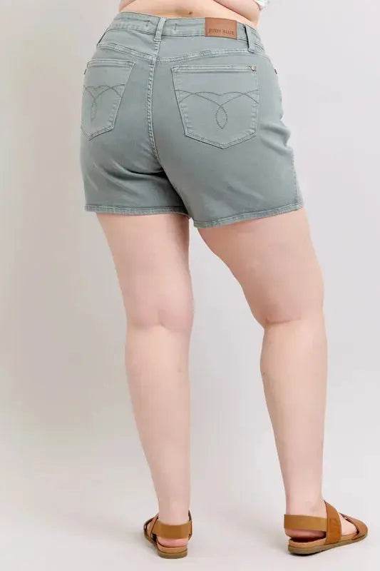 Full Size Hw Garment Dyed & Back Pkt Embroidery Shorts Plus Size - Velveta Studio
