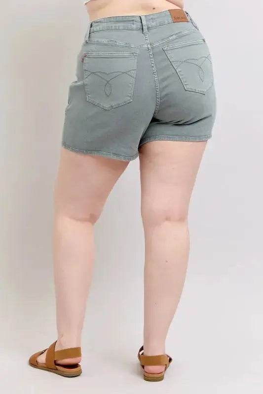 Full Size Hw Garment Dyed & Back Pkt Embroidery Shorts Plus Size - Velveta Studio