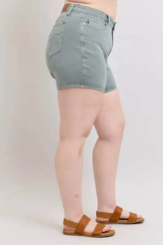 Full Size Hw Garment Dyed & Back Pkt Embroidery Shorts Plus Size - Velveta Studio