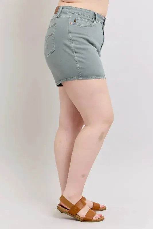 Full Size Hw Garment Dyed & Back Pkt Embroidery Shorts Plus Size - Velveta Studio