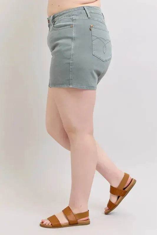 Full Size Hw Garment Dyed & Back Pkt Embroidery Shorts Plus Size - Velveta Studio
