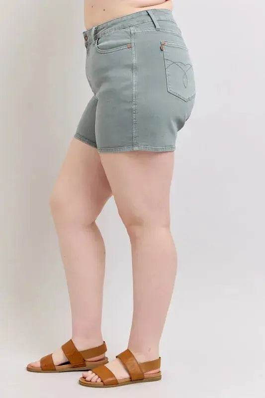 Full Size Hw Garment Dyed & Back Pkt Embroidery Shorts Plus Size - Velveta Studio