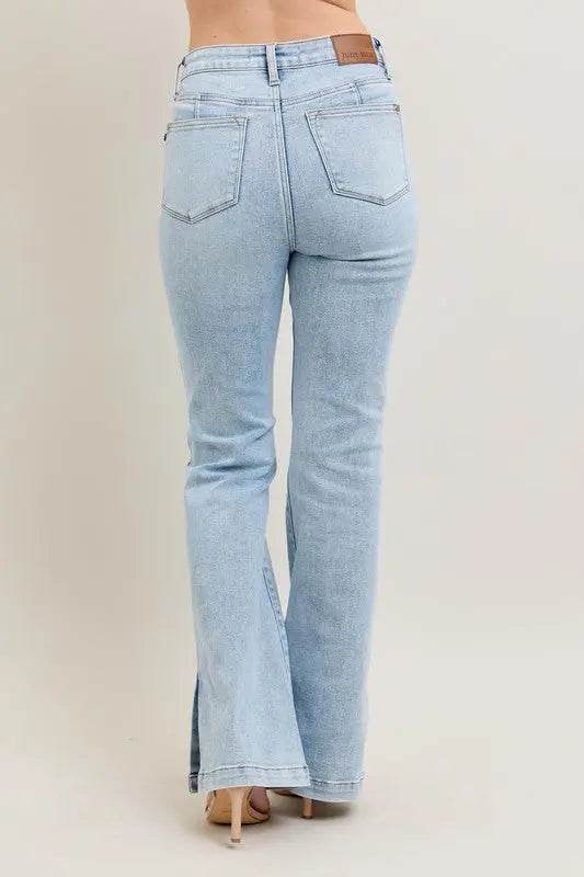 Full Size Tummy Control Vintage Wash Side Slit Slim Boot Jeans Plus Size - Velveta Studio