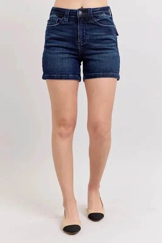 High Waist Back Flap Pocket Denim Shorts - Velveta Studio