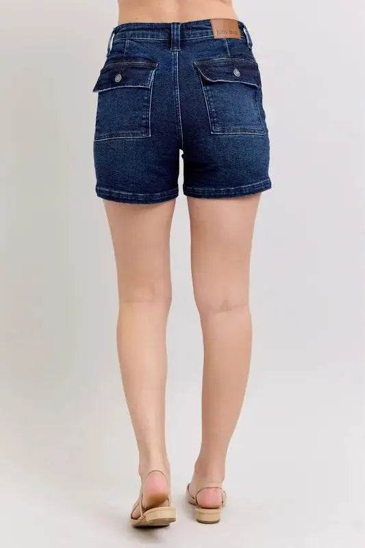 High Waist Back Flap Pocket Denim Shorts - Velveta Studio