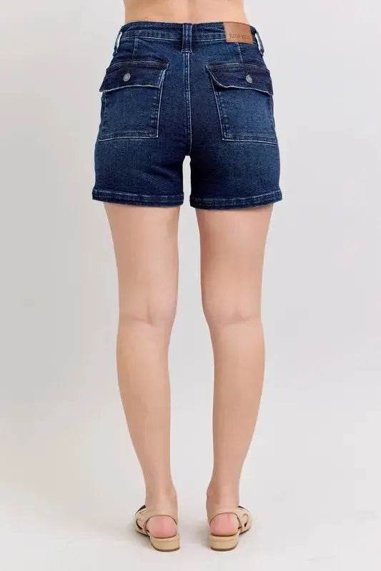 High Waist Back Flap Pocket Denim Shorts - Velveta Studio