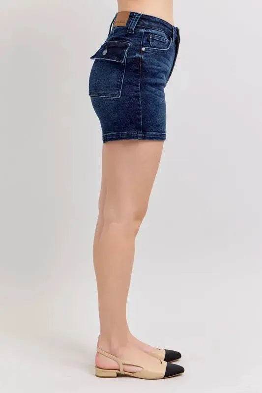 High Waist Back Flap Pocket Denim Shorts - Velveta Studio