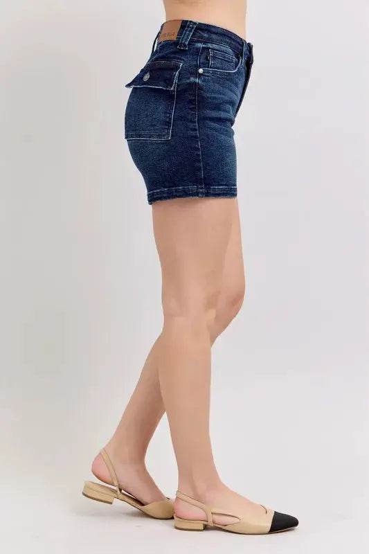 High Waist Back Flap Pocket Denim Shorts - Velveta Studio