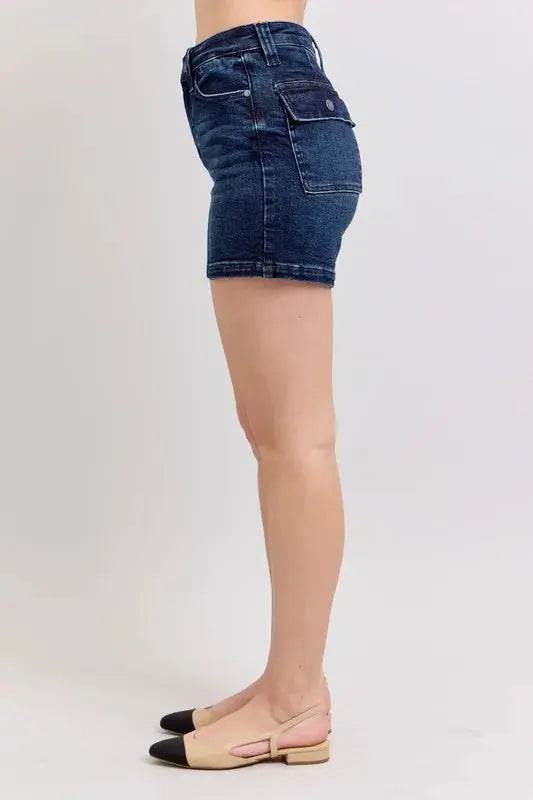 High Waist Back Flap Pocket Denim Shorts - Velveta Studio