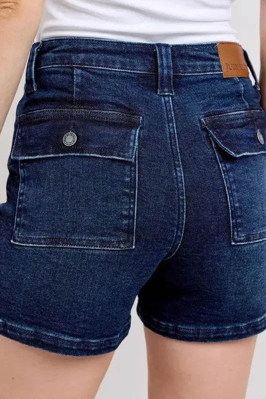 High Waist Back Flap Pocket Denim Shorts - Velveta Studio