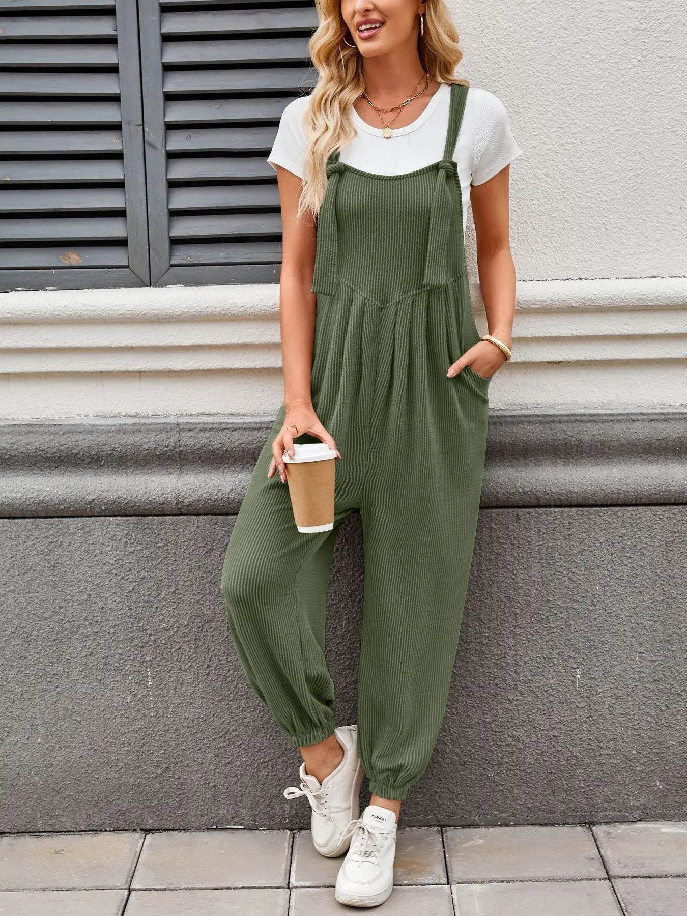 Lovelet Knotted Strap Overalls with Pockets - Velveta Studio