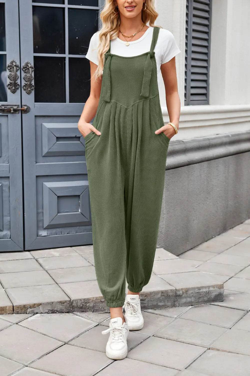 Lovelet Knotted Strap Overalls with Pockets - Velveta Studio