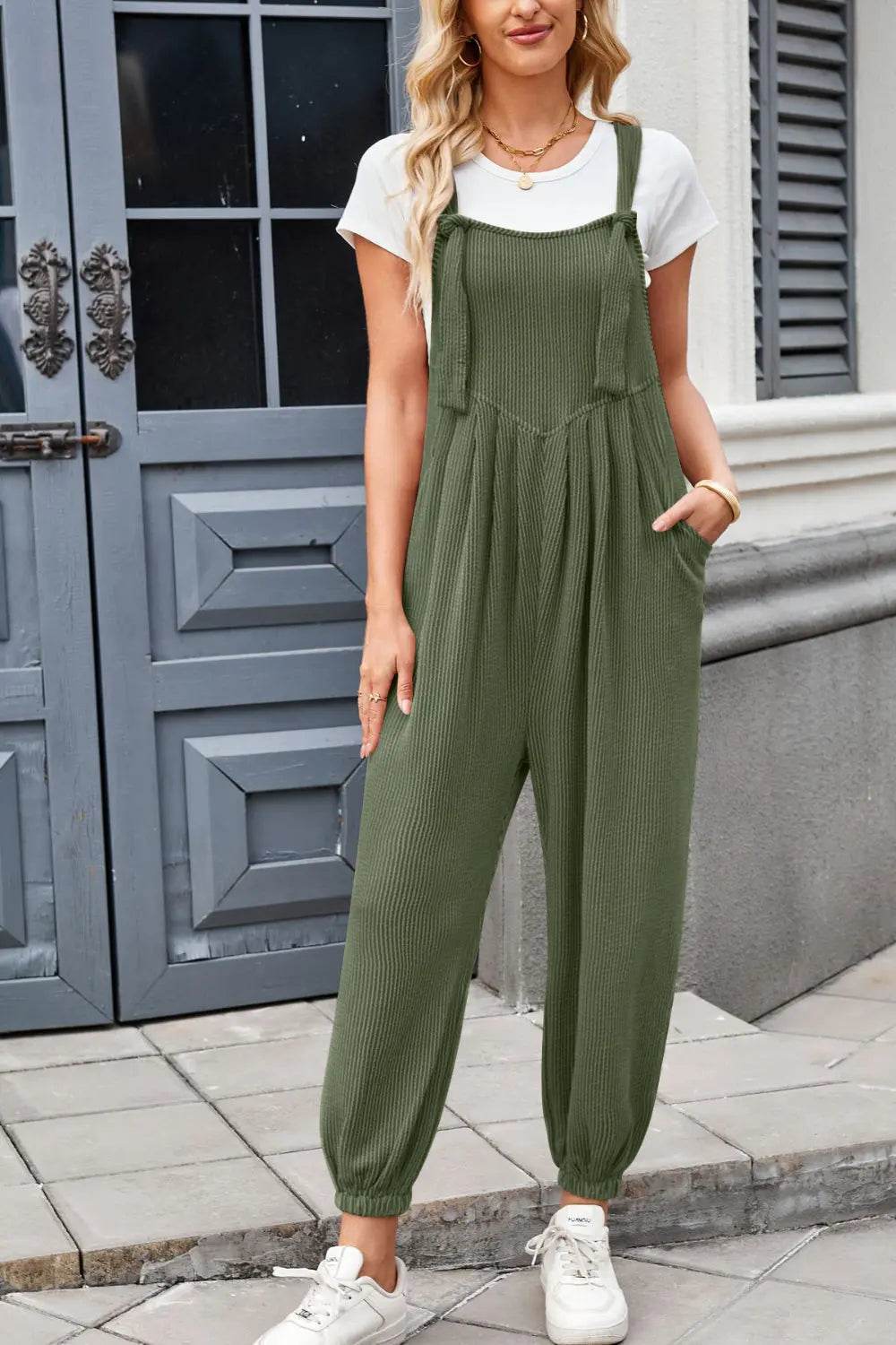 Lovelet Knotted Strap Overalls with Pockets - Velveta Studio