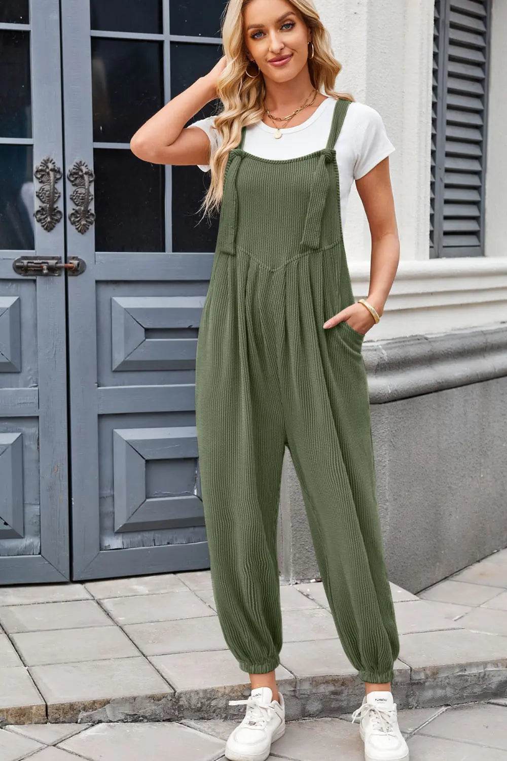 Lovelet Knotted Strap Overalls with Pockets - Velveta Studio
