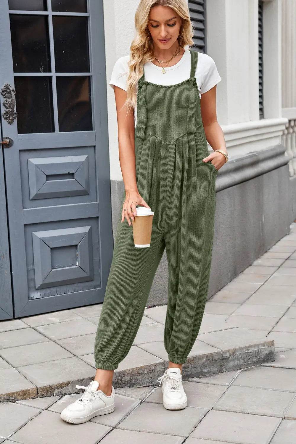 Lovelet Knotted Strap Overalls with Pockets - Velveta Studio