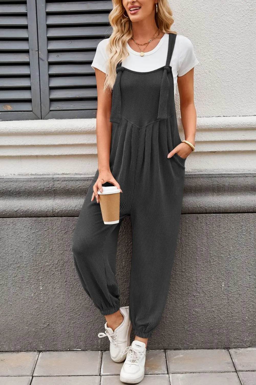 Lovelet Knotted Strap Overalls with Pockets - Velveta Studio