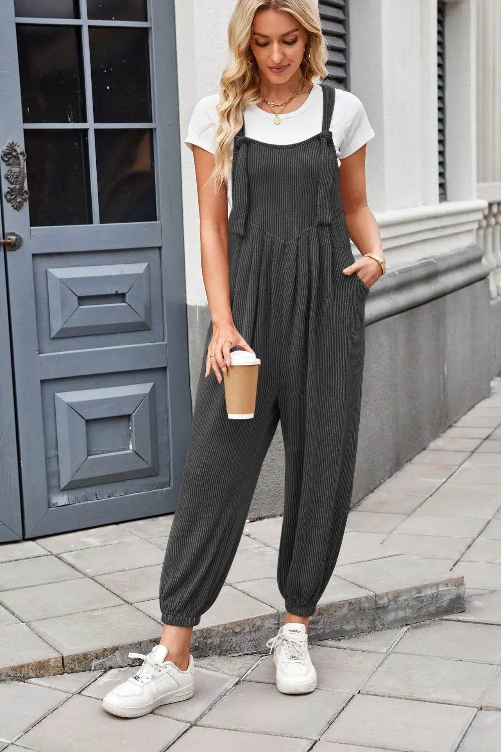 Lovelet Knotted Strap Overalls with Pockets - Velveta Studio