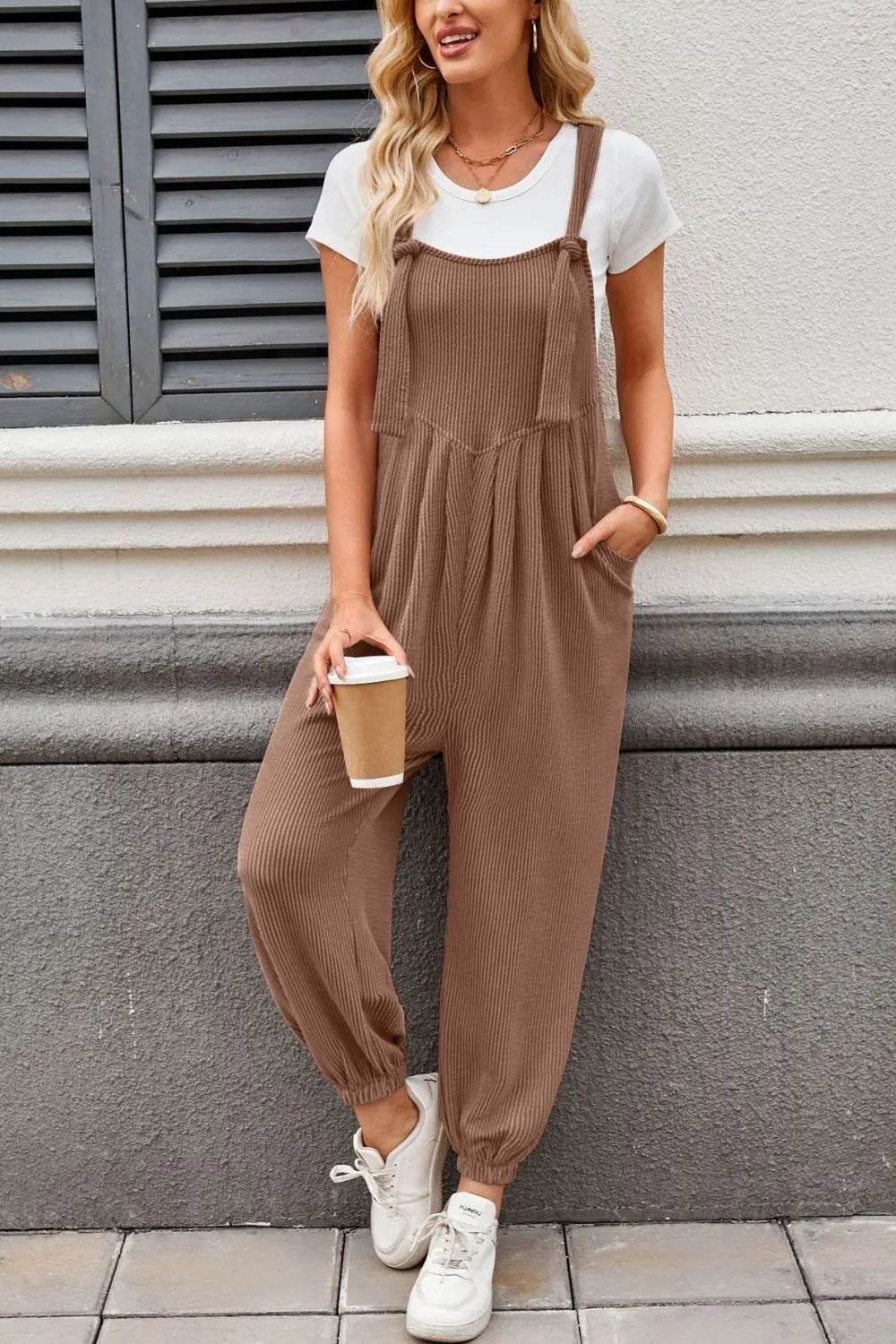Lovelet Knotted Strap Overalls with Pockets - Velveta Studio
