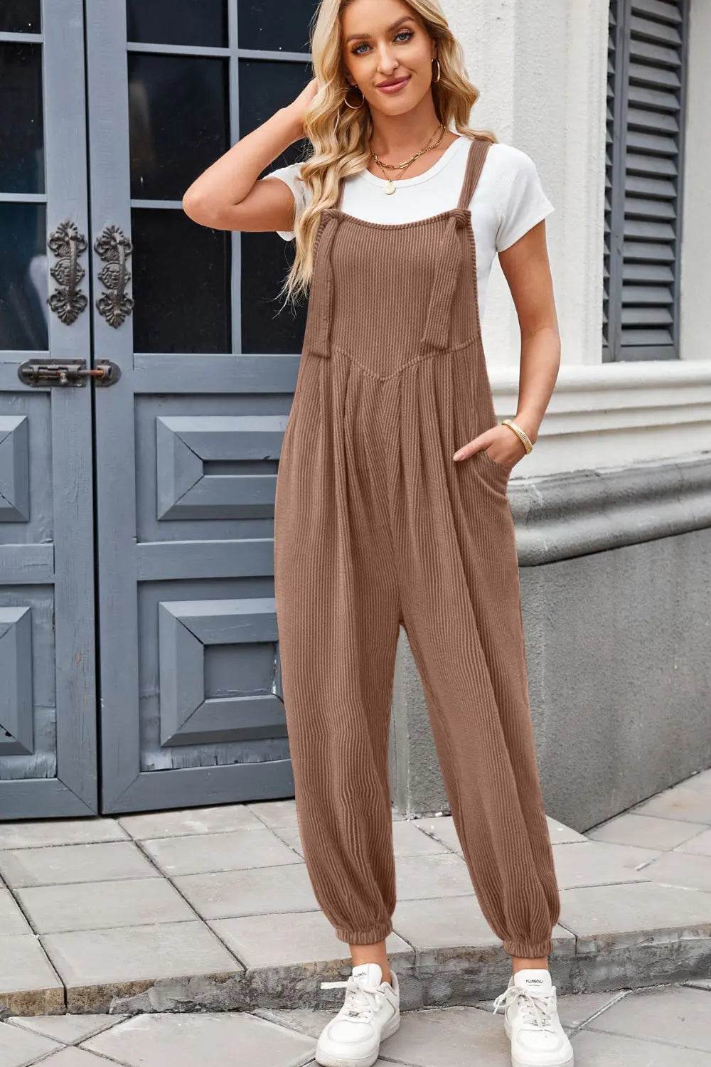 Lovelet Knotted Strap Overalls with Pockets - Velveta Studio
