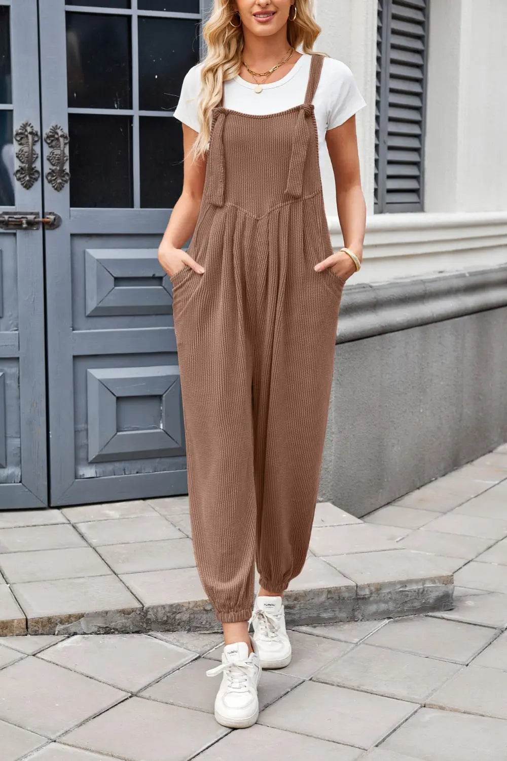 Lovelet Knotted Strap Overalls with Pockets - Velveta Studio