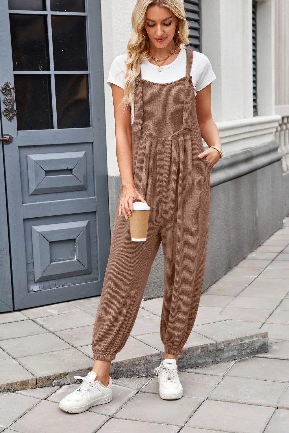 Lovelet Knotted Strap Overalls with Pockets - Velveta Studio