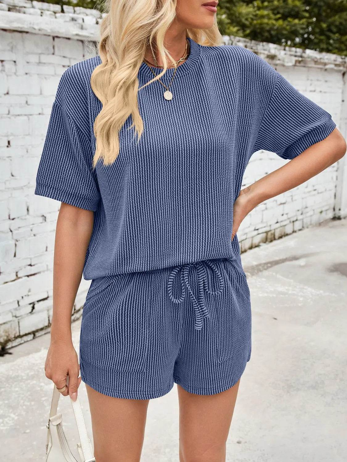 Lovelet Round Neck Half Sleeve Top and Drawstring Shorts Set - Velveta Studio
