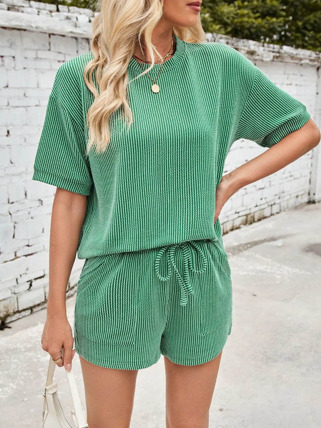 Lovelet Round Neck Half Sleeve Top and Drawstring Shorts Set - Velveta Studio