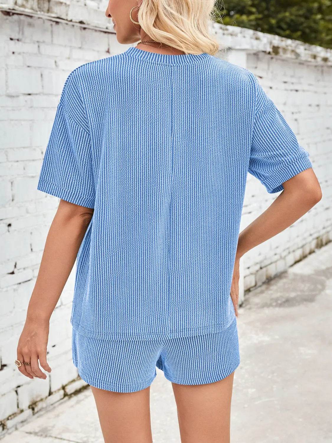 Lovelet Round Neck Half Sleeve Top and Drawstring Shorts Set - Velveta Studio