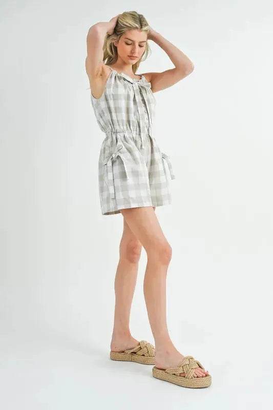 MABLE Plaid Sleeveless Button Down Romper - Velveta Studio