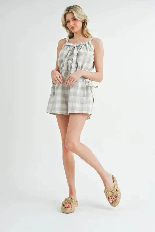 MABLE Plaid Sleeveless Button Down Romper - Velveta Studio
